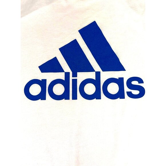 Adidas White Long Sleeve Shirt 2XL Blue Logo Street Style Athletic Tee Top - Picture 7 of 8